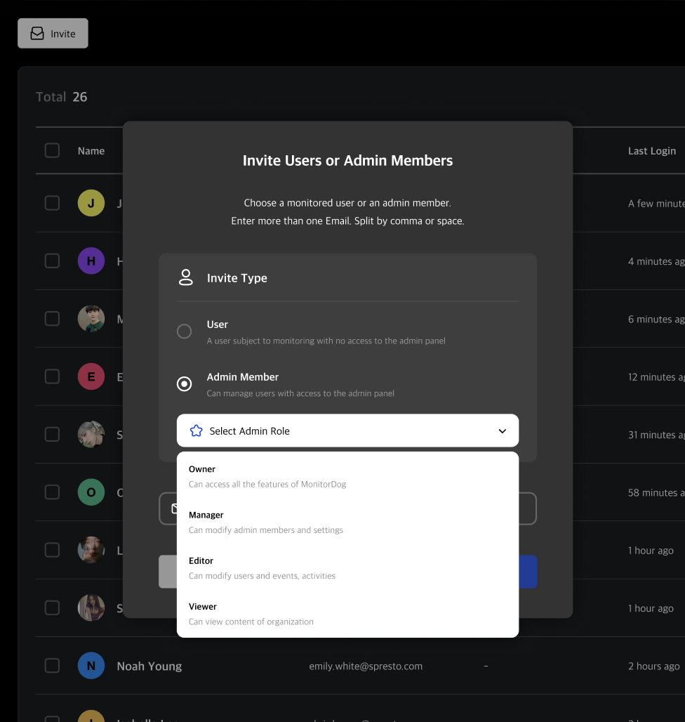 어드민 유저 초대 모달