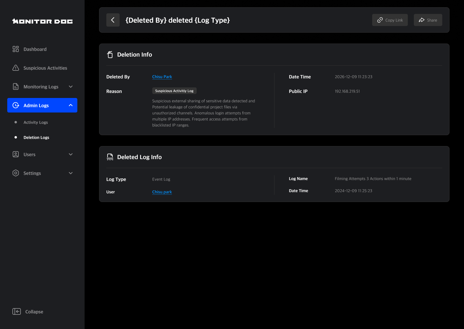 Deletion Log Detail Page