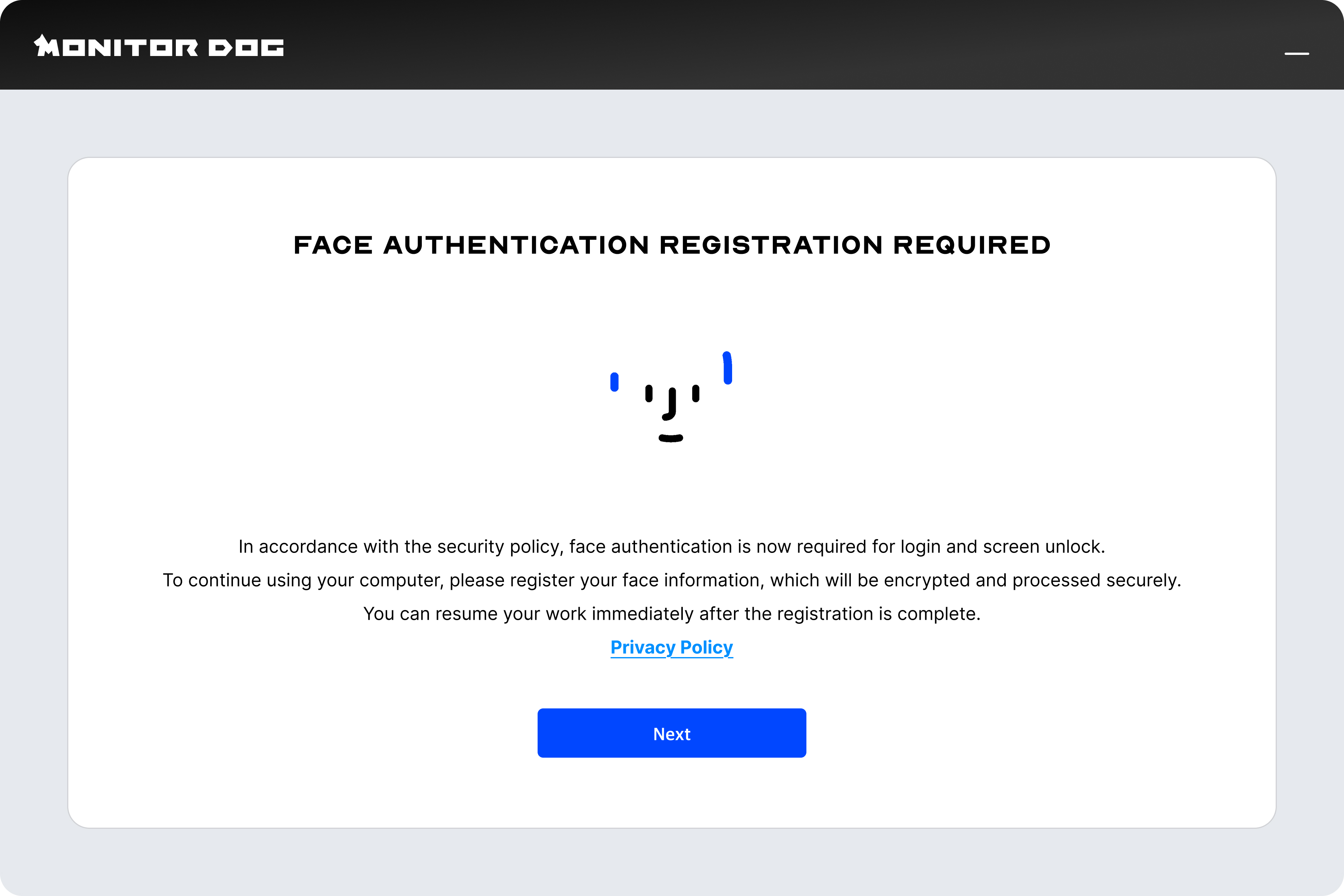 Face Registration Start Window