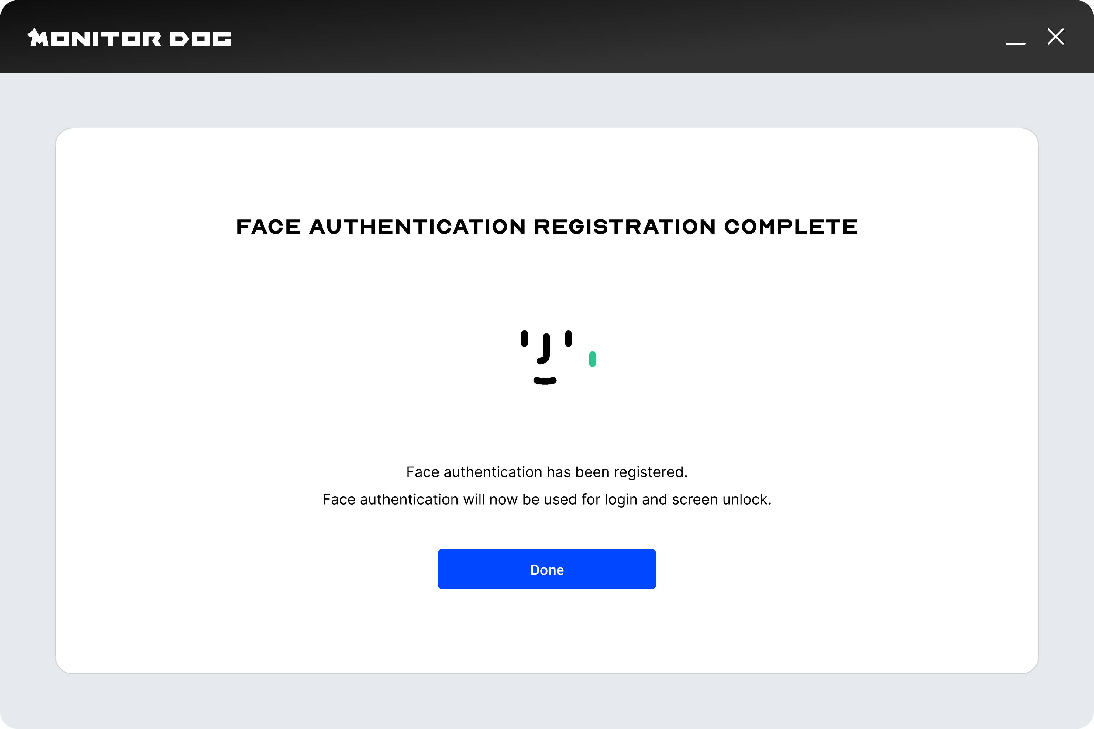 Face Registration Complete Window