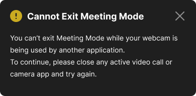 meeting mode warning popup