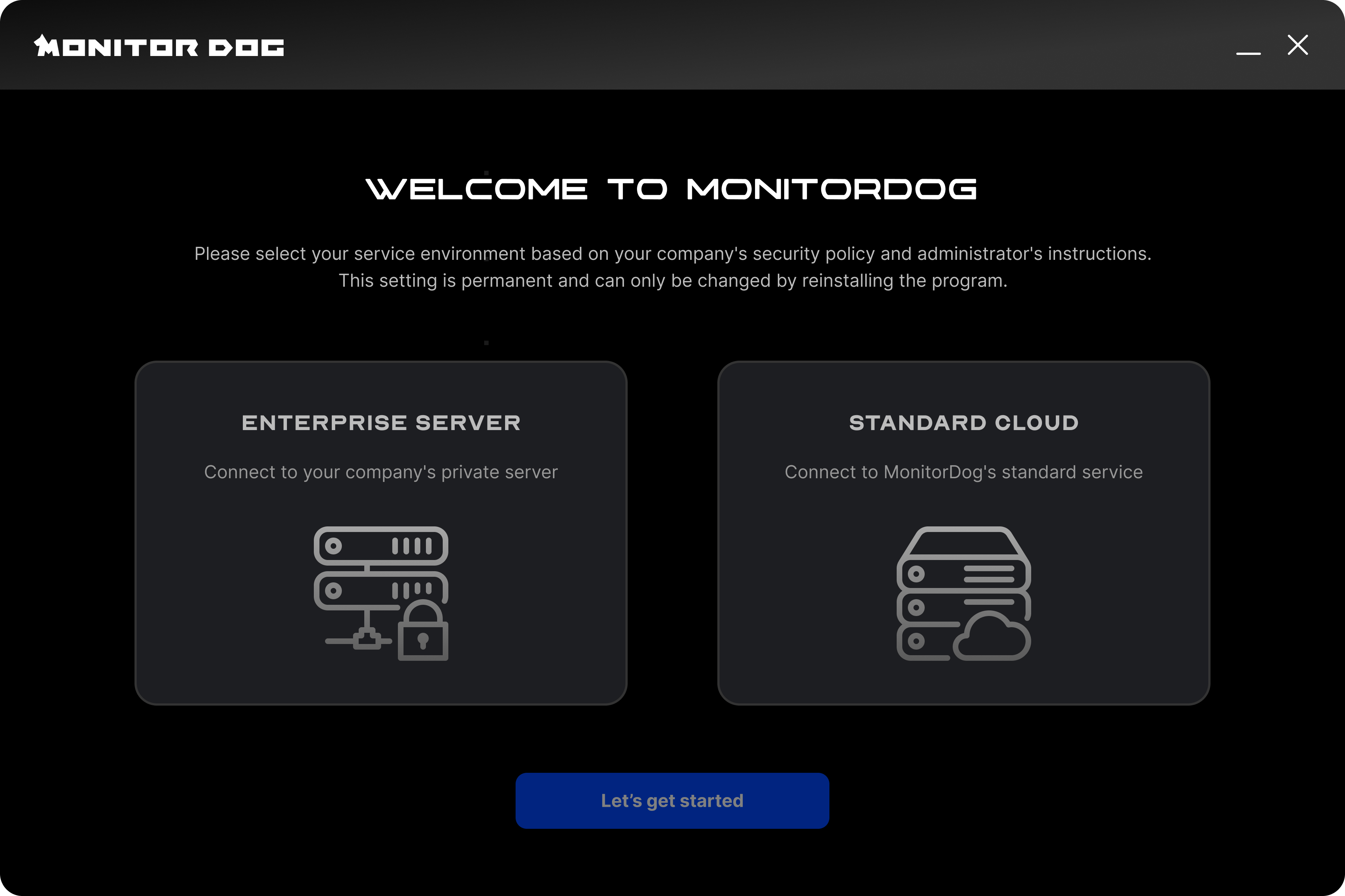 Service Environment Setting Window