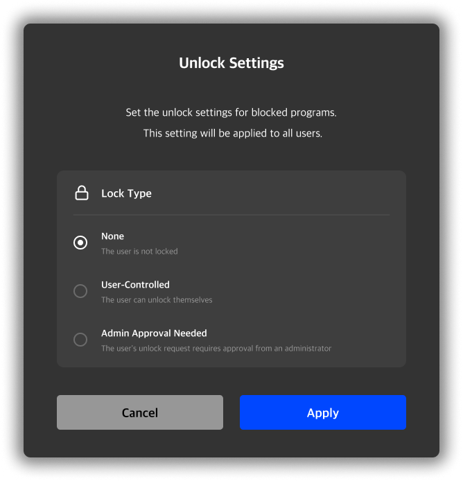 Blocked setting modal