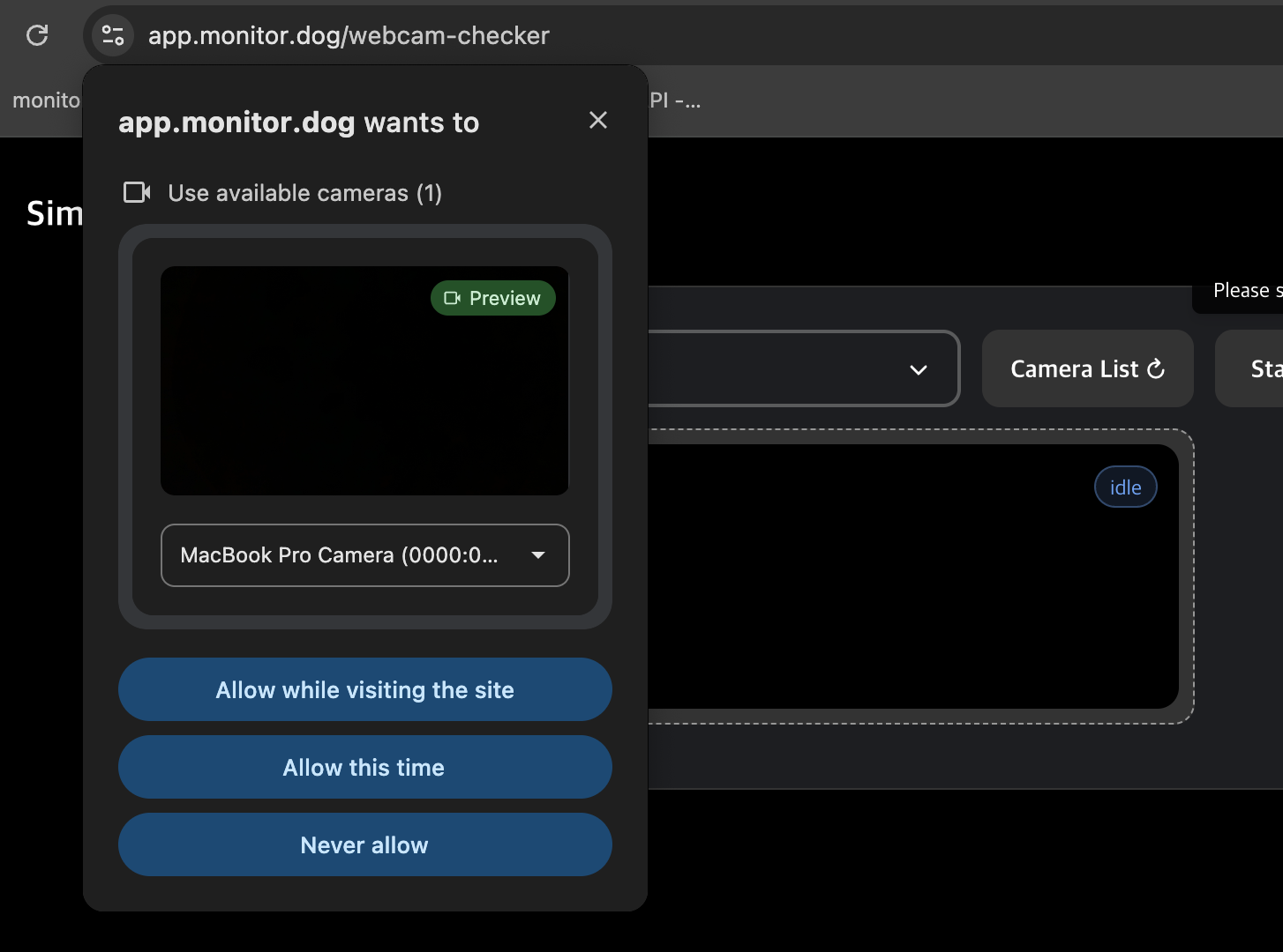 browser webcam permission