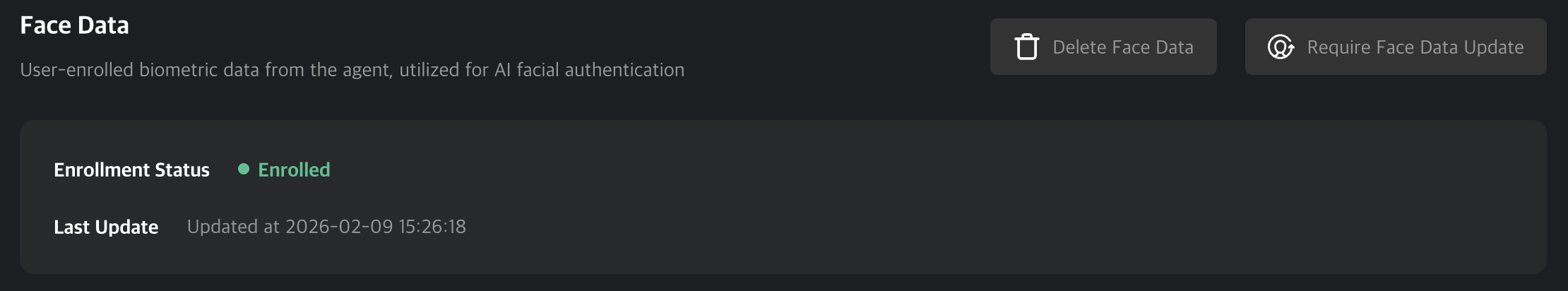 Face Authentication Data Management Section